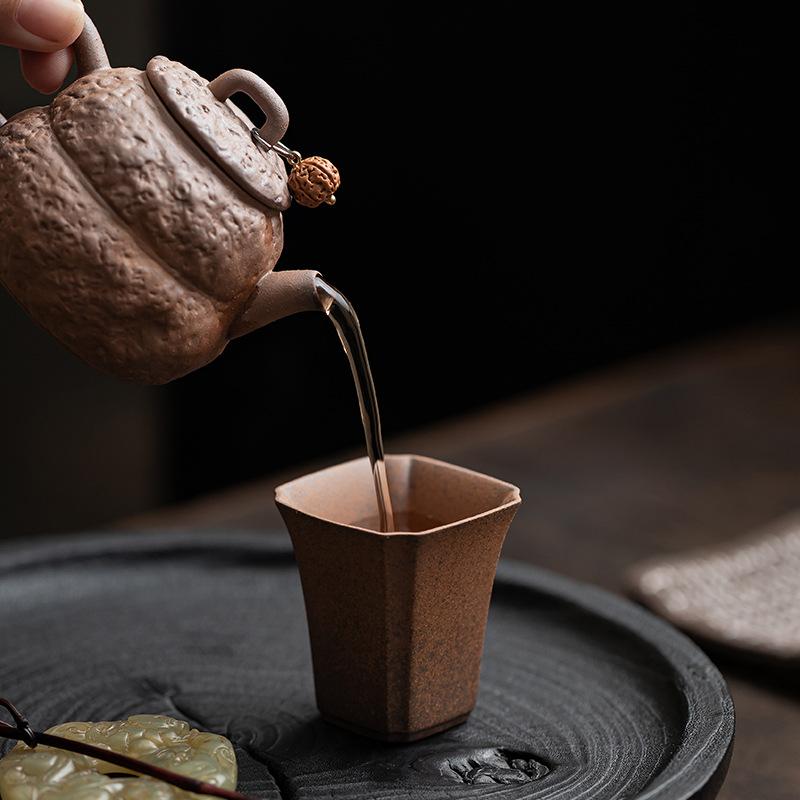 Chinese Retro Master Cup Small Capacity Household Tea Cup Coarse Pottery Tea Cup and Wind Cup Square Tea Cup