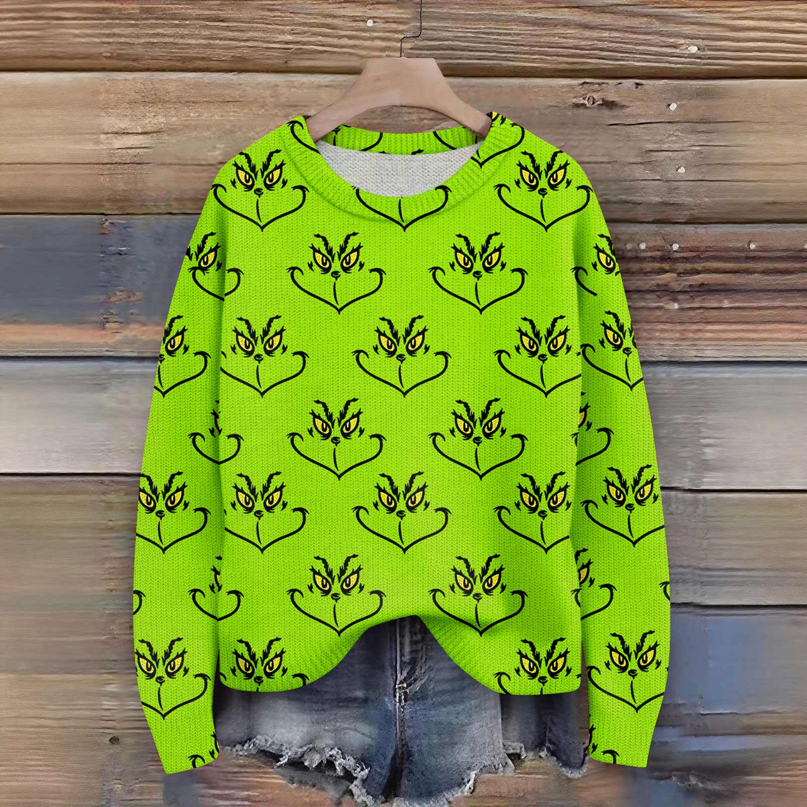 

Пуловеры с длинным рукавом для женщин, с круглым вырезом, повседневные, милые, с принтом, вязаные, оверсайз M зелёный