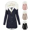 Verdicken Damen Winter Baumwollmantel Kunstpelz Kapuze Fleece Reißverschluss Knopf Jacke Winddicht Mittellang Schlank Oberbekleidung