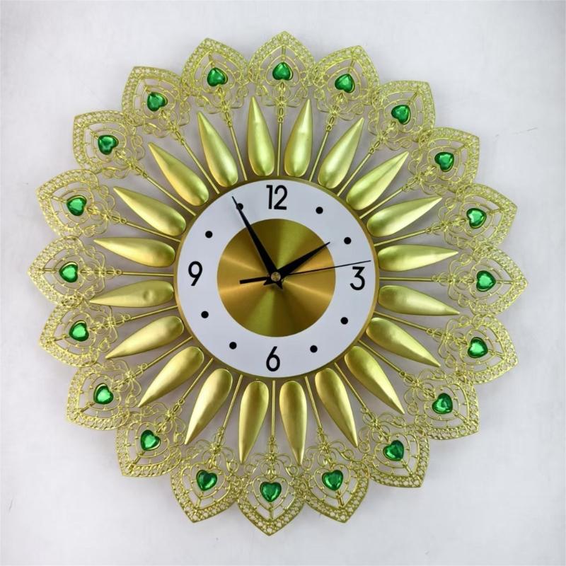 Crystal Leaves Wall Clock None-Ticking Silents Battery Operated Clocks Decorative Wall Clocks for Living Room Decors