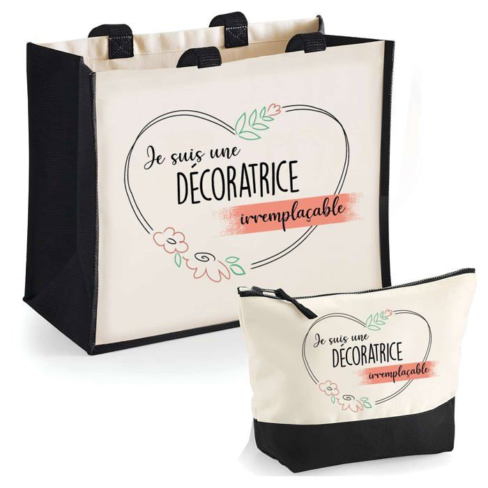Tote bag - PLANETEE - Duo cabas jute & trousse personnalisés - Jute/Coton 33x42 cm - DTF HD - Fabriqué en France