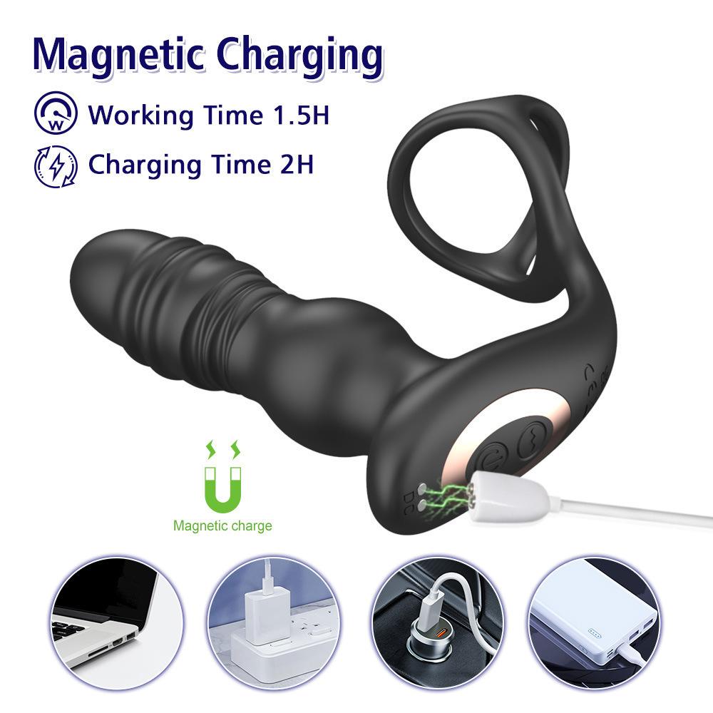 Thrusting Anal Plug Vibrator Wireless Control Male Prostate Massager Delay Ejaculation Lock Rings Butt Plug Sex Toys for Men