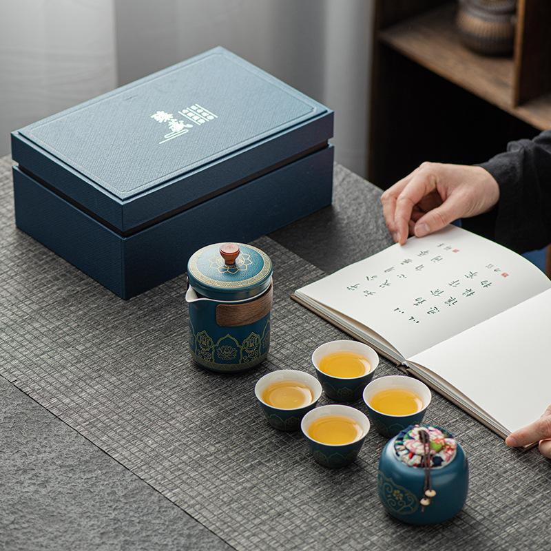 Kung Fu tea set household simple travel small set teapot ceramic teacup festival business gift