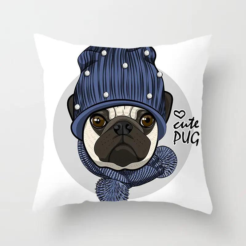 Cute Pug Bulldog Sofa Decorative Cushion Covers Pillowcase For Living Room Personalized Polyester Pillow Case 45*45 Home Decor