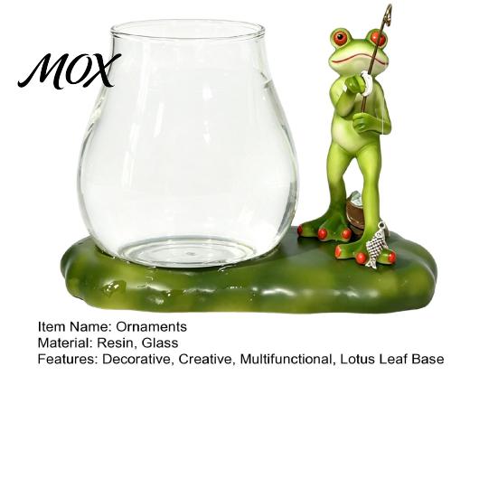 Artistic Resin Craft Frog Fishing Glass Fish Tank Ornament with Lotus Leaf Base, Hydroponic Charming Window Sill Decor Plant Propagation Station