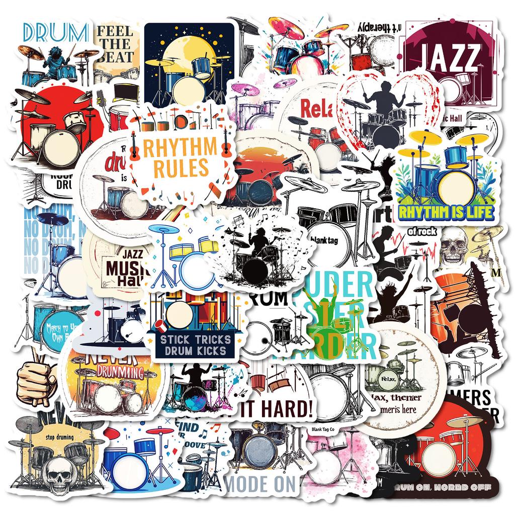 50PCS Drum Instrument Niche Graffiti Stickers, Waterproof Decoration for Phone Case/Water Cup/Journal