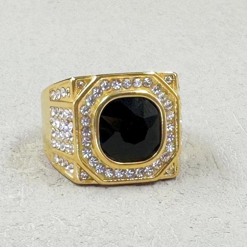 Hip hop Fashion Men's Classic Gold Color Ring Luxurly  rhineStone Rings for Men Party Wedding Ring Anniversary Gift