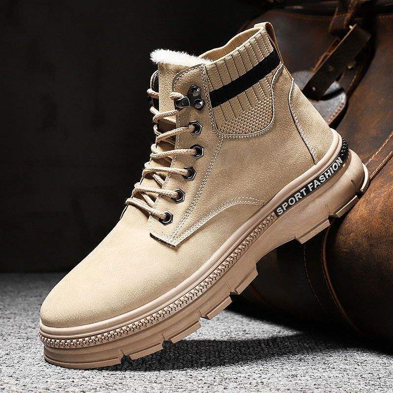Snow Boots Men's Winter Warm Velvet Northeast Thickened Martin Boots Trendy Versatile High-top British Style Tooling Boots Cotton Shoes