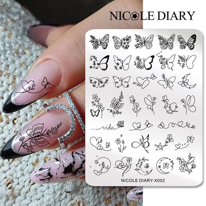 NICOLE DIARY Leaves Flower Nail Art Stamping Plates Drawing Template Geometric Stripe Line 3D Image Stencil Mold Printing Tools