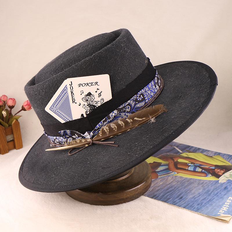 Sombrero Cowboy de Lana Sombrero de Caballero Sombrero de Copa Jazz para Hombre Sombrero de Otoño e Invierno