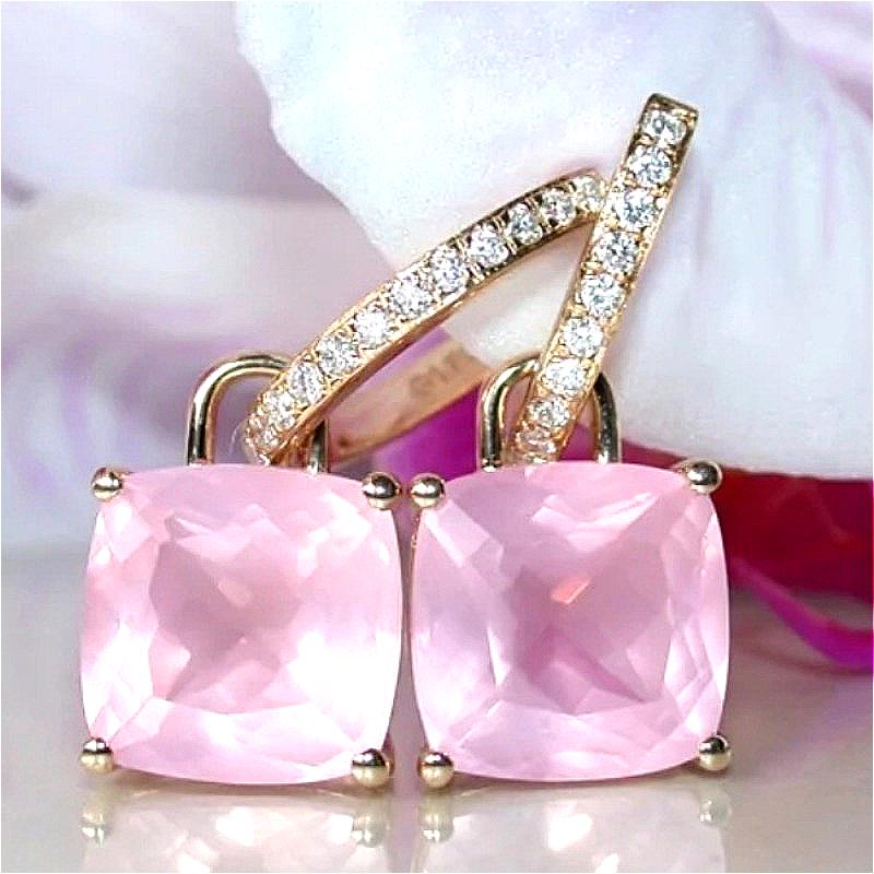 Elegant Square Princess Cut Pink Synthetic Zirconia Dangle Earring Women's  Sparking Wedding Pendant Jewelry Accessories