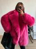New winter imitation fox fur jacket, suit collar medium and long women's fashion loose suit collar coat