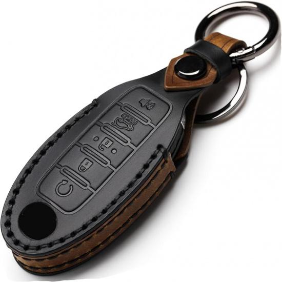 Leather Car Key Fob Cover Compatible With Nissan Keyless Remote Control For Nissan X-Trail Rogue Altima Quest Pathfinder Sentra Patrol Cima Fuga