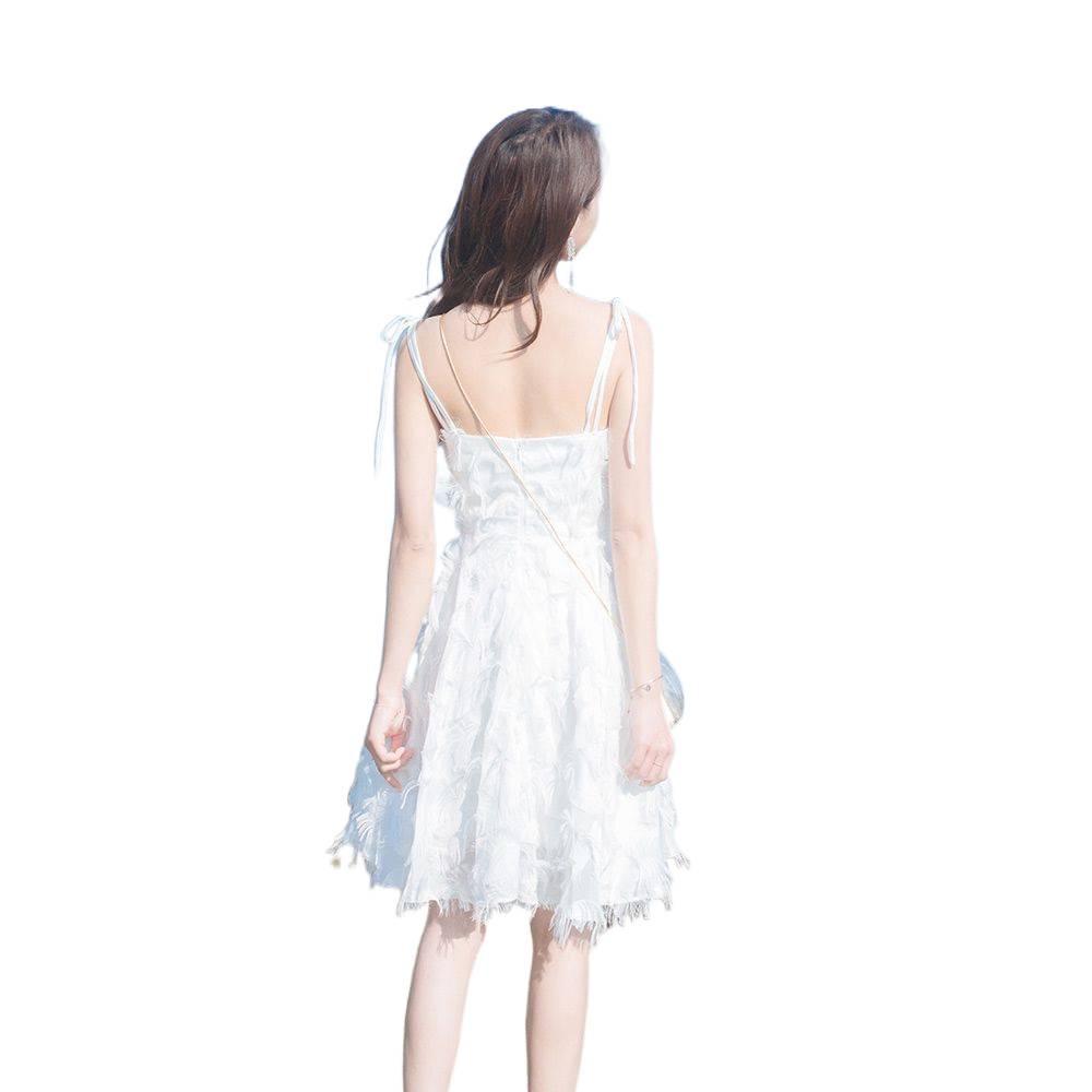 2026 Summer Taiwan Women's Petite A-line Beach Fairy Dress with Tassel Spaghetti Straps