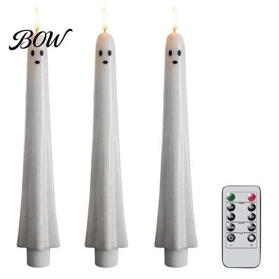 Flickering Ghost Tea Lights Halloween Flameless Taper Candles, Battery Operated Candle Light with Seasonal Home Accents for Remote, Real Wax