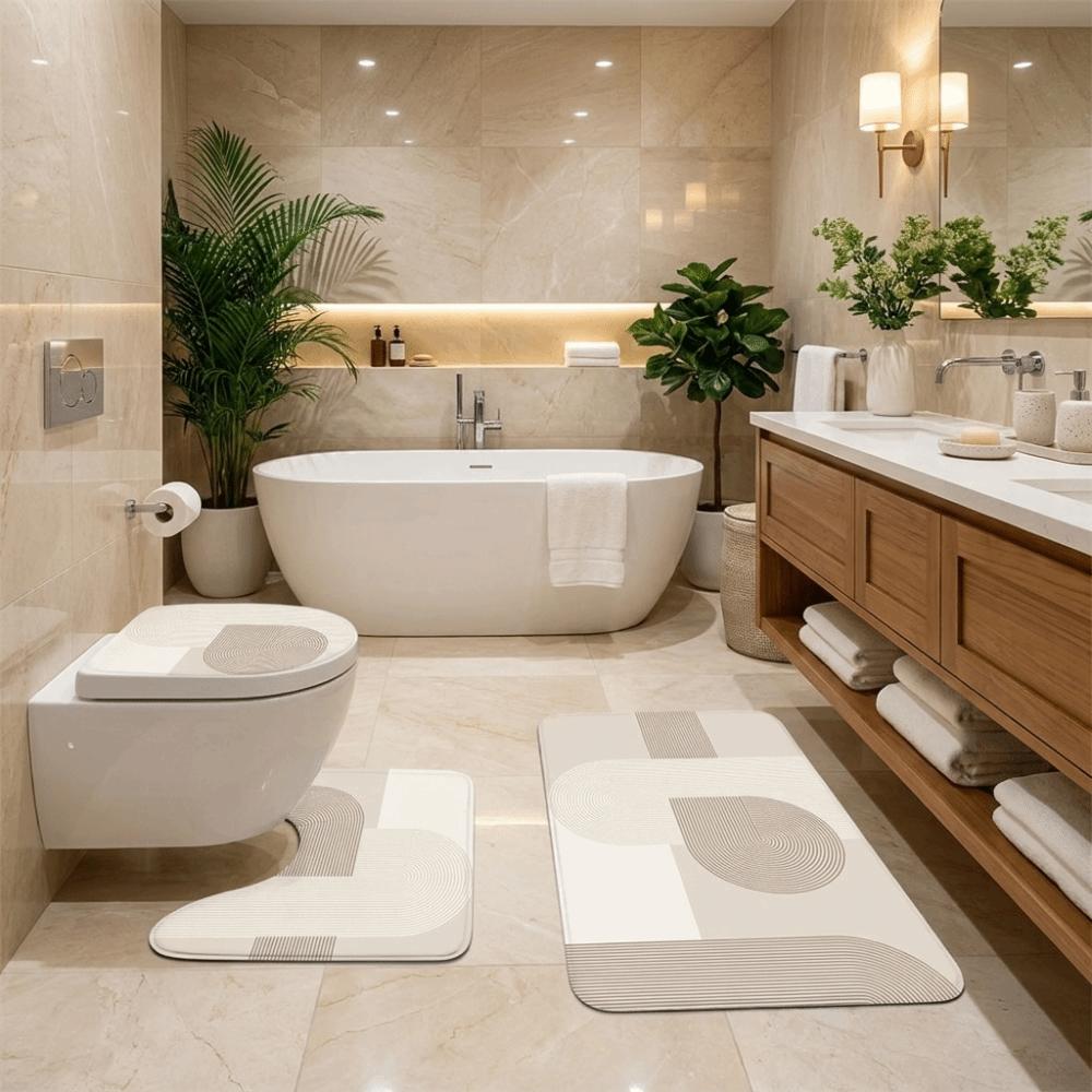 3PCS/SET Marble Pattern Bathroom Mat Soft Toilet Lid Cover Nordic-style Non-Slip Rug Home Floor