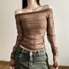 European and American style autumn new women's clothing solid color slim street fashion one-word collar backless long-sleeved T-shirt