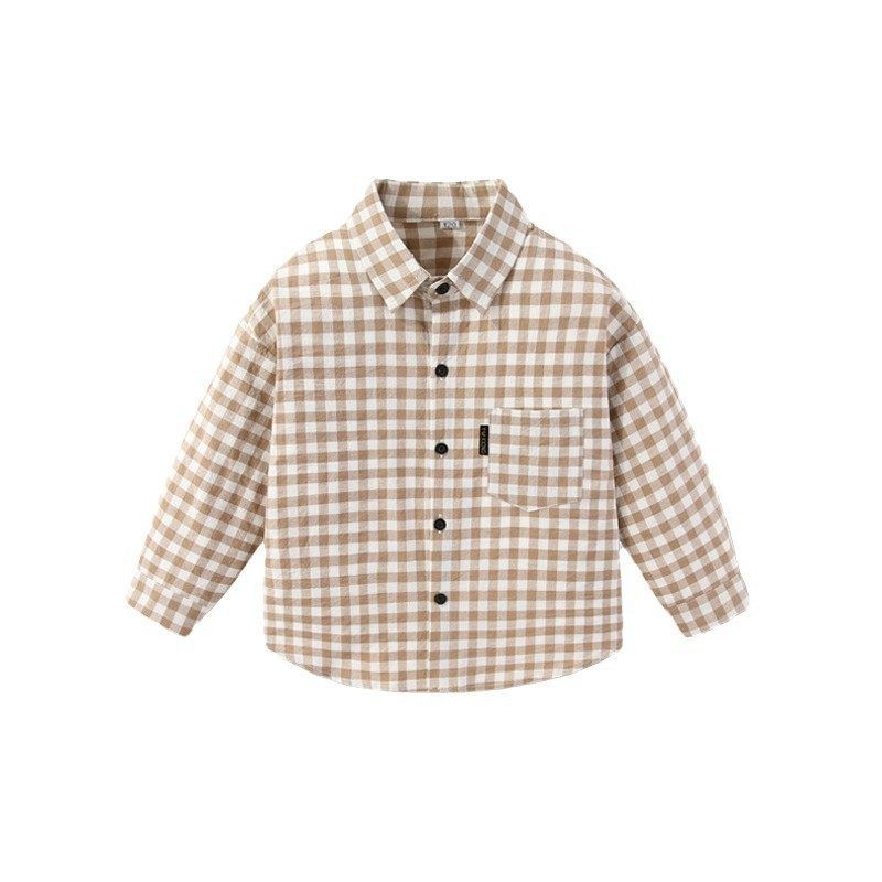 Pure Cotton Kids Shirt Gingham Spring and Autumn Boys and Girls Shirt Long Sleeves Children Lapel Cardigan Casual Tops