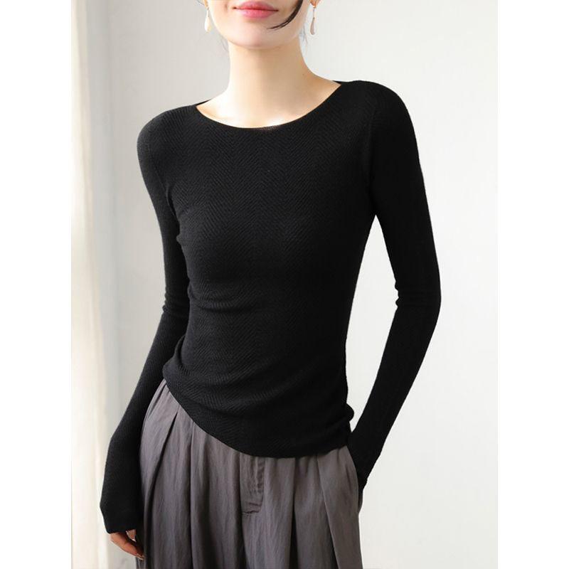 

Женский облегающий серый свитер с круглым вырезом на осень/зиму 2025 - Новая текстура S (recommended 80-98 jin) чёрный