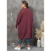 Damen Übergröße Locker Mittellang Laternenärmel V-Ausschnitt Doppeltasche Strick Cardigan Pullover
