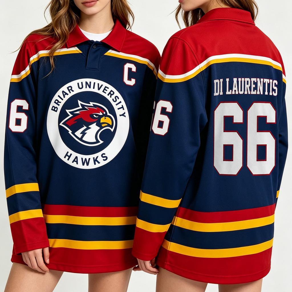 Men's Long Sleeve Hockey Jersey Mesh Fabric Casual Fit Printed Number and Letter Design Lightweight Breathable Sports Shirt