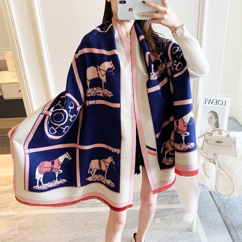 Autumn And Winter Warm Imitation Cashmere Scarf Women'S Versatile Thickened Scarf Carriage Pattern Shawl