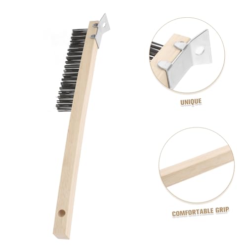 Generic Pizza Oven Brush, Wire Brush with Wooden Handle, Scratch Brush and Scraper In One, Heat-Resistant Cleaning Tool for Pizza Stones, 13.78 Inch
