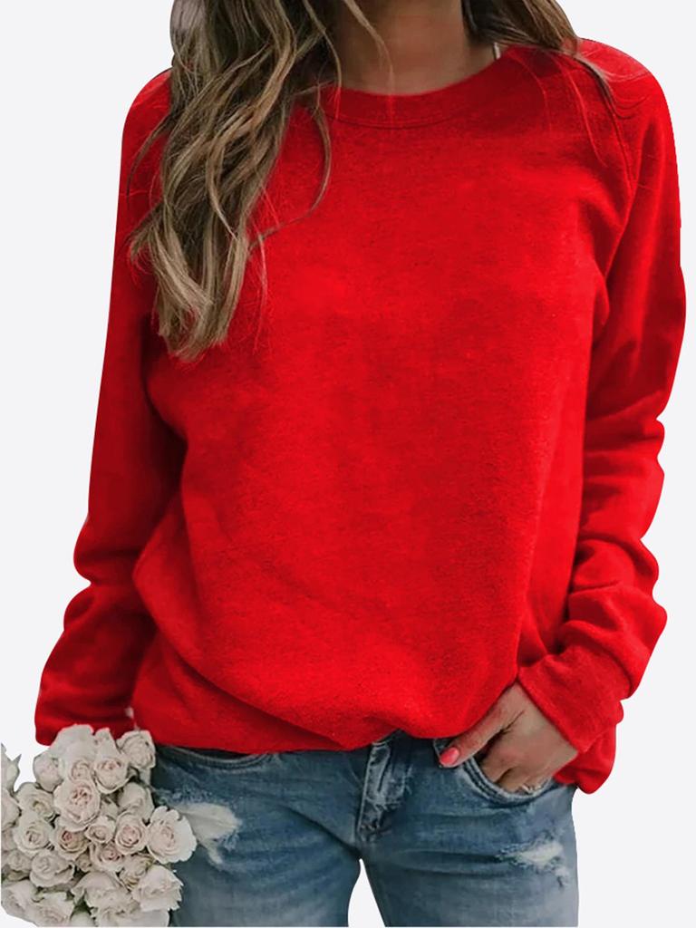 Solid Color Round Neck Printed Sweatshirt for Autumn & Winter - European & American Style
