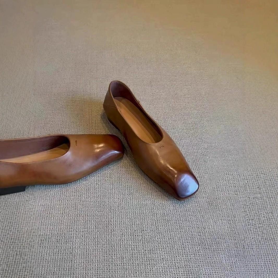 

Версия из овчины~ Французские ретро туфли-лодочки с квадратным носком и неглубоким вырезом, женские новые универсальные вечерние, в стиле маленьких кожаных туфель, балетки 35 коричневый