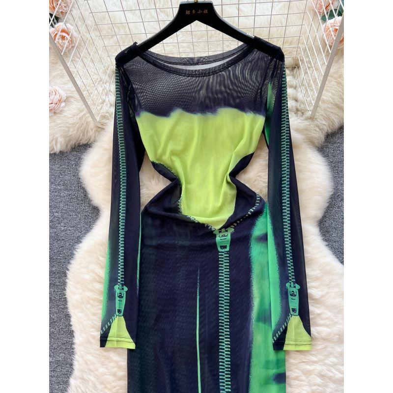 Summer Tulle Long Sleeves Niche Style Unique Print Dress