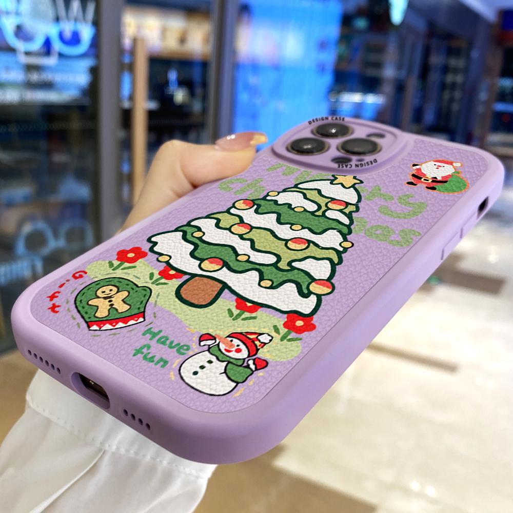 Tenký kreslený vianočný stromček Kožený zadný kryt PU kožený kryt Puzdro na telefón pre Samsung