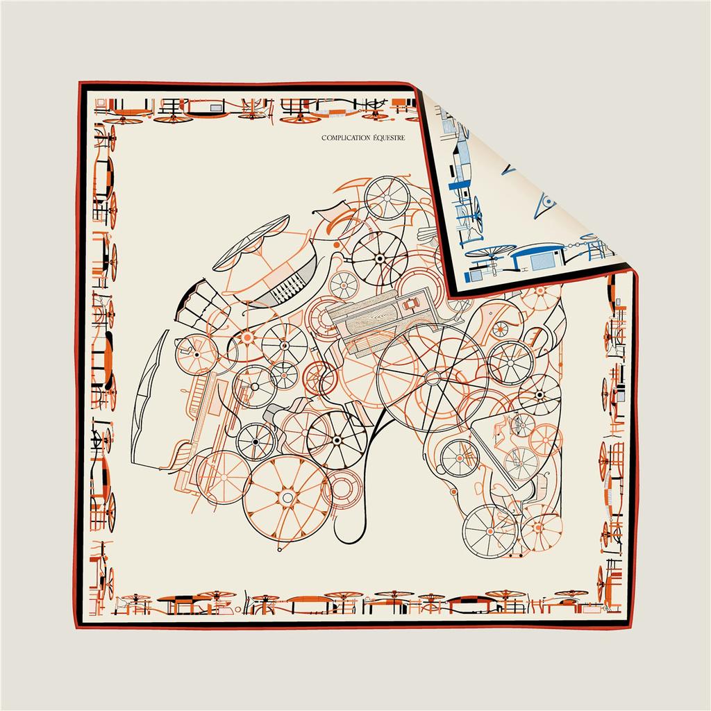 Silk Scarves Wraps Wheel Printed Twill Silk Scarf Women Shawls Luxury Design Hijab Fashion Square Curled Scarf Neckerchief