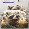 Raccoon and Flowers Pattern Bedding Home Decoration Birthday Gift (1 * duvet cover + 2 * pillowcase, without core)