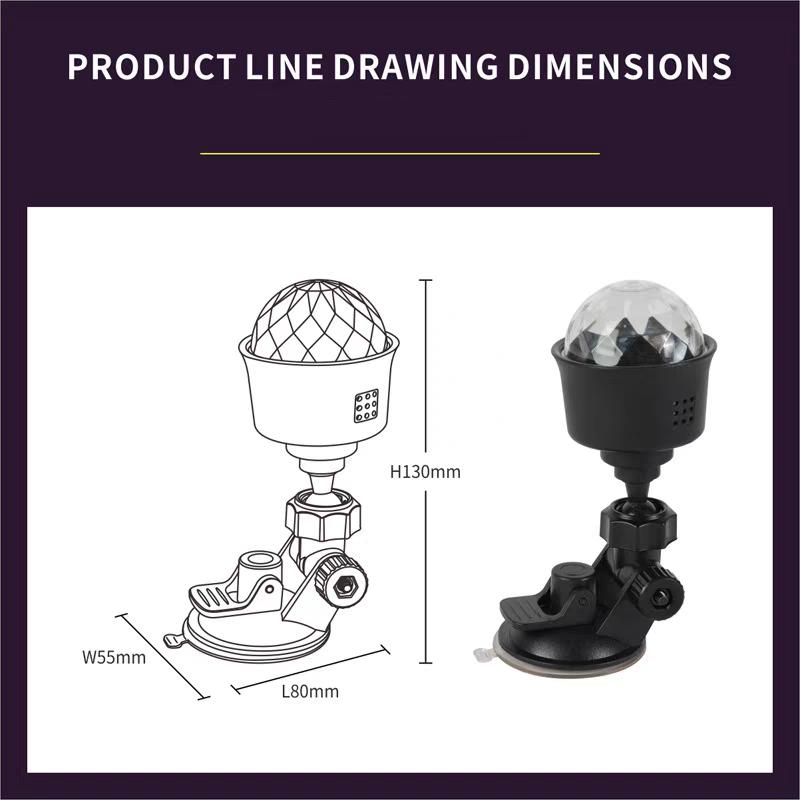 Mini USB LED Atmosférická Lampa do Auta s RGB Automatickou Rotací, Disko Noční Světlo na Pódium pro Auto, Vánoční Dekorace, KTV, Domácí Párty, Bar