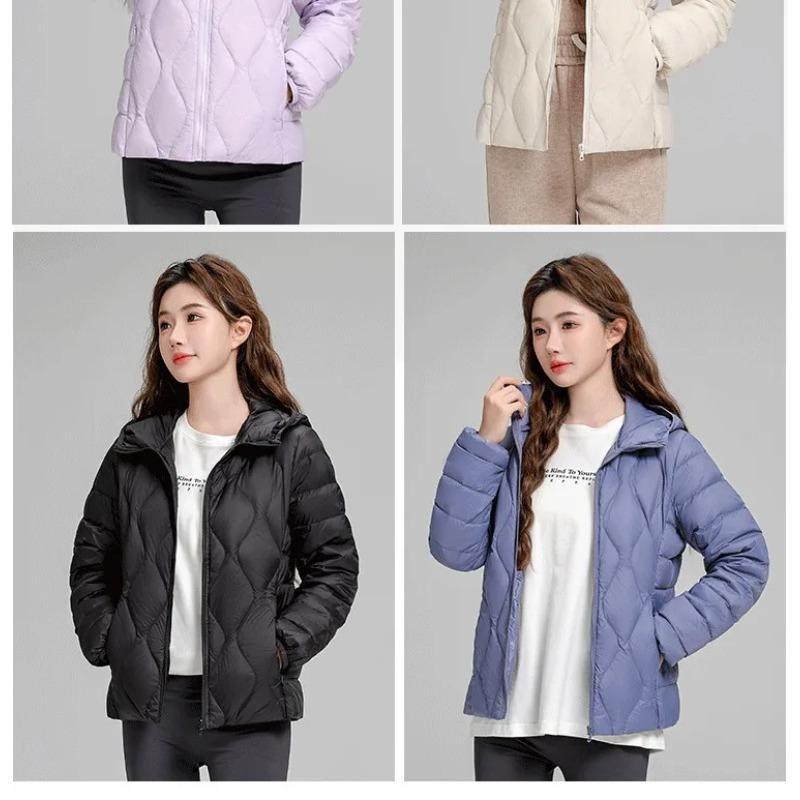 Lightweight Women Down Jacket Hooded White Duck Down Warm Thin Coat Korean Style Puffer Jacket