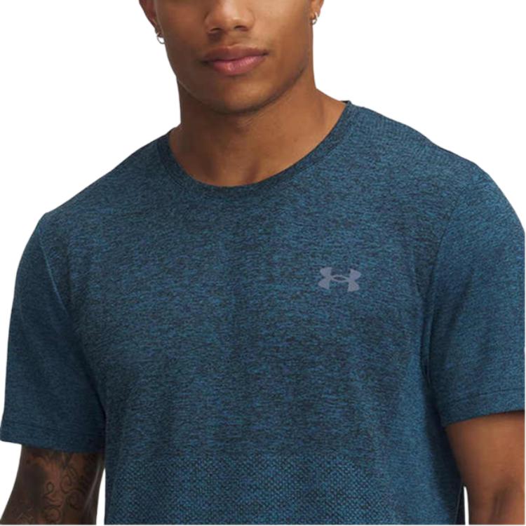 Under Armour Maglietta da Corsa Traspirante a Maniche Corte con Logo Senza Cuciture Uomo Top Blu 1375692-452