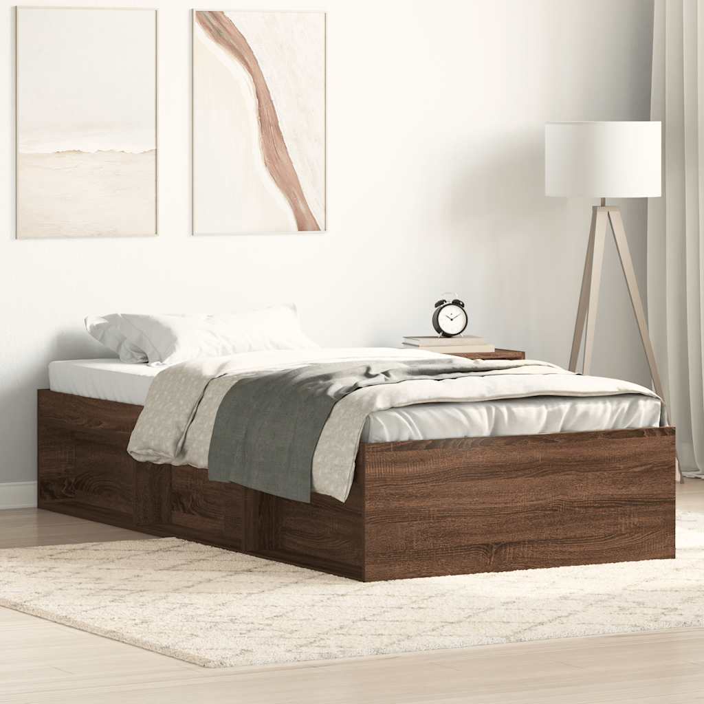 Brown Oak Effect Bed Frame 90 x 200 cm