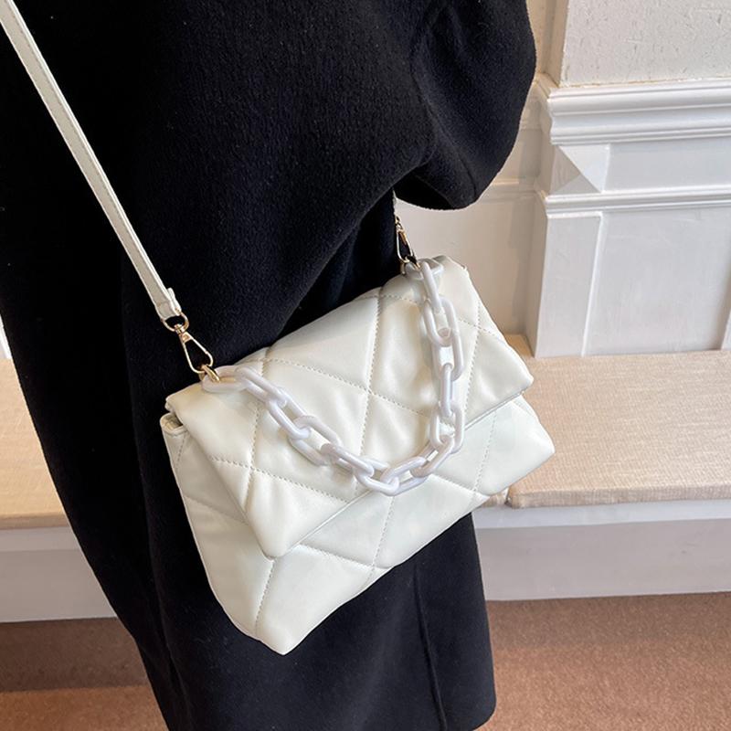 Women Rhombus Shoulder Bag Luxury Chains Design Messenger Handbag Flap Small Square Bag