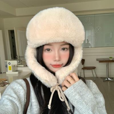 Japanische Herbst- und Winterhüte für Damen Großer Kopfumfang Kleine Tasche Kopfhut Modischer und vielseitiger Lei Feng Hut Warmer Plüschhut