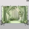 2D Flat Green Drape & White Rose Backdrop, Elegant Background for Engagement & Outdoor Wedding