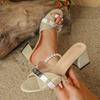Women Soft Sole Beach Wedge Mid Heel Slippers Open Toe One Strap With Small Silver Buckle