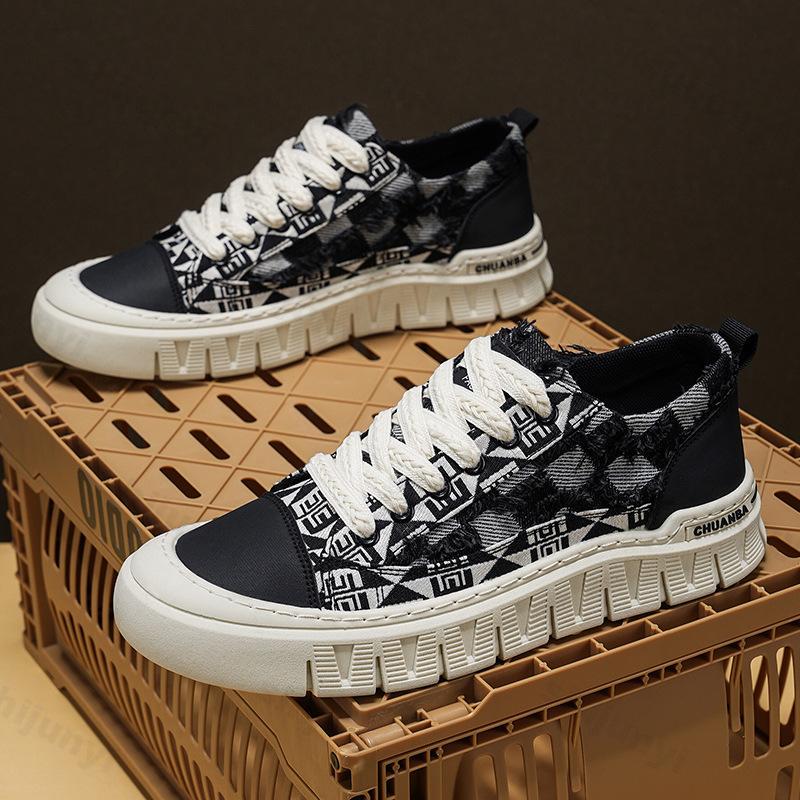 Fashion 2025 Autumn New Fashion Trend Casual Thick Soled Canvas Shoes for Men Breathable Low Top Comofrtable Versatile Chunky Sneakers