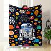 Colorful Star Wars-themed Illustration with Droids, Planets, and Stars. for All Seasons Blanket Lunch Break Throw Gift