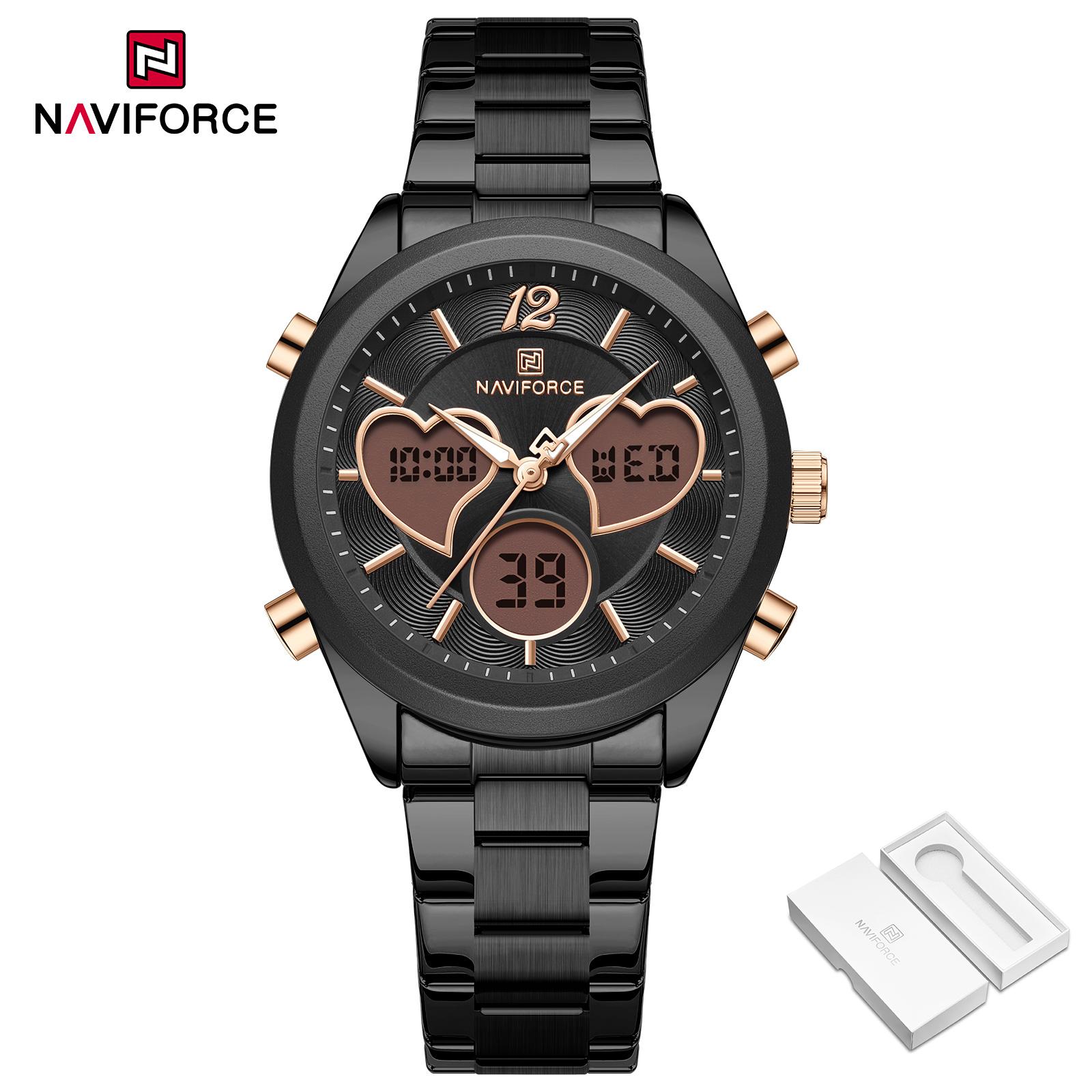 

Naviforce женские кварцевые ЖК-цифровые часы водонепроницаемые с ремешком из нержавеющей стали NF5045S чёрный