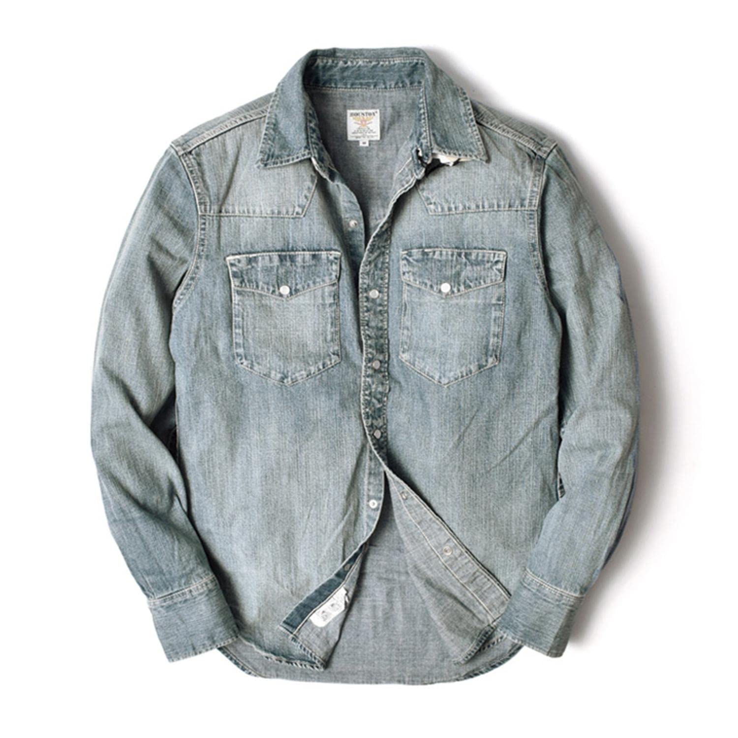 

Западная джинсовая рубашка с длинными рукавами для мужчин из США [Хьюстон], (кнопка, хлопок, повседневный) (средний размер, отбеленный)