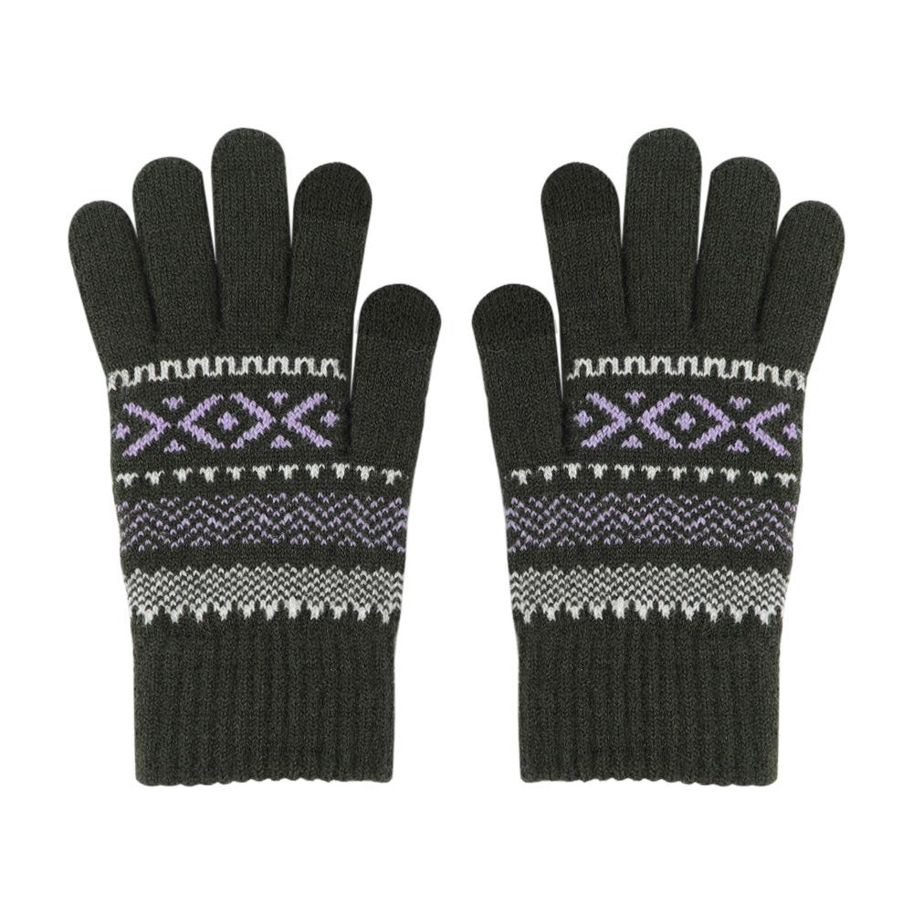 Winter Double layer Thickened Knitted Gloves Plus Velvet Men and Women Warm Gloves Cycling Contrasting Striped Windproof Touch Screen Gloves