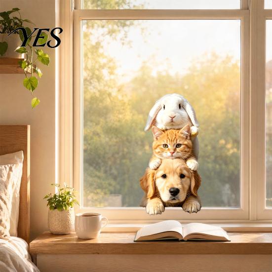 PVC Decorative Sticker Stacking Pet Static Window Cling, Dog Cat Rabbit Glass Removable Sticker, No Adhesive Animal for Home Electrostatic Cling