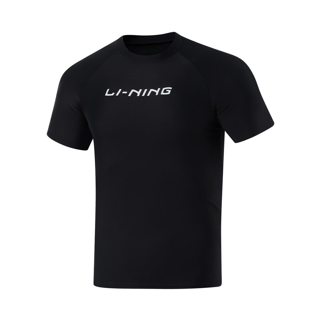 Li Ning Swimming Series Letter Round Neck Pullover Sports Long Sleeve Swimsuit Men swimsuit Black ASLT093-1
