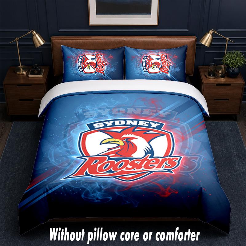Sydney Roosters Design Bett Bettwäsche Set 1 Bettbezug + 2 Kissenbezüge Weich Atmungsaktiv Haushalt Bettwäsche