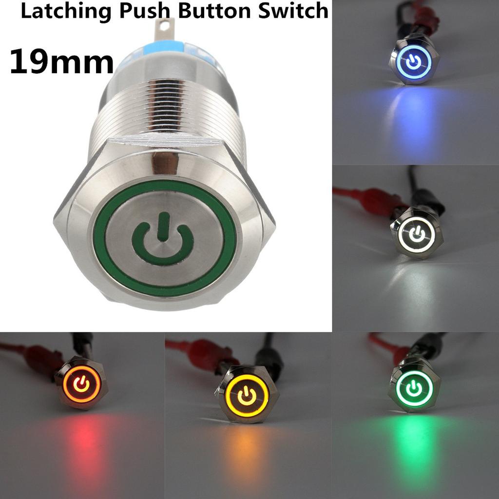 19mm 12V LED Metal Push Button Switch - 5 Pin Momentary ON/OFF Return For Car